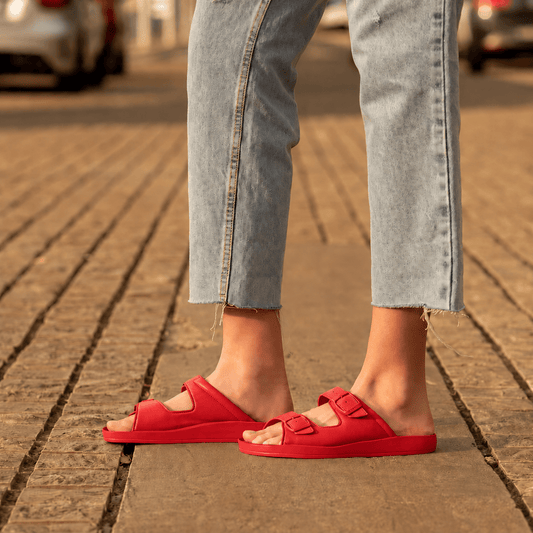 DrLuigi® Sandales Orthopédiques à 2 Brides en Cuir pour Femme - Chaussures Médicales Confortables Cuir Rouge