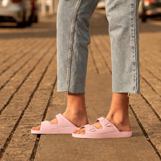 DrLuigi® Sandales orthopédiques en cuir à 2 brides pour femme – Chaussures médicales confortables en cuir rose