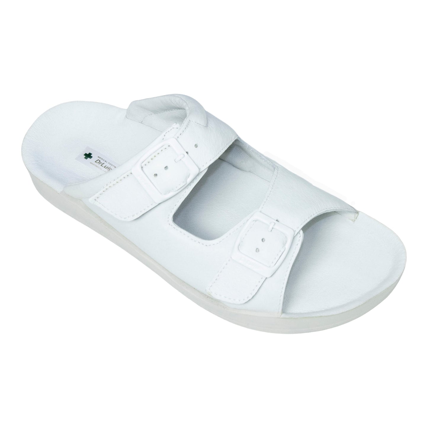 DrLuigi® Orthopedic 2-Strap Leather Slide Sandals for Men - Comfortable Medical Footwear White Leather