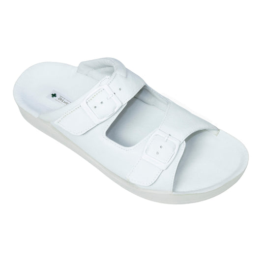 DrLuigi® Orthopädische Pantoletten für Herren mit 2 Lederriemen – Bequeme medizinische Schuhe aus weißem Leder