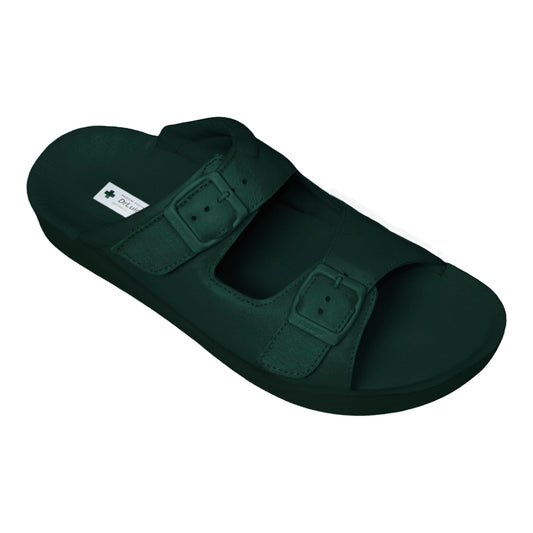 DrLuigi® Orthopädische 2-Riemen Leder-Pantoletten für Damen - Bequeme medizinische Schuhe Grünes Leder