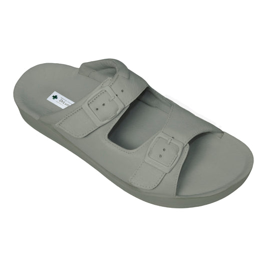 DrLuigi® Orthopädische 2-Riemen-Lederpantoletten für Damen – Bequeme medizinische Schuhe, graues Leder