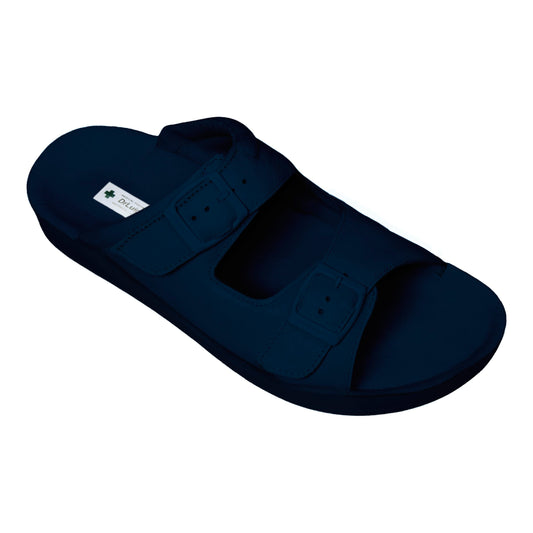 DrLuigi® Orthopädische 2-Riemen-Leder-Pantoletten für Damen - Bequeme medizinische Schuhe aus marineblauem Leder