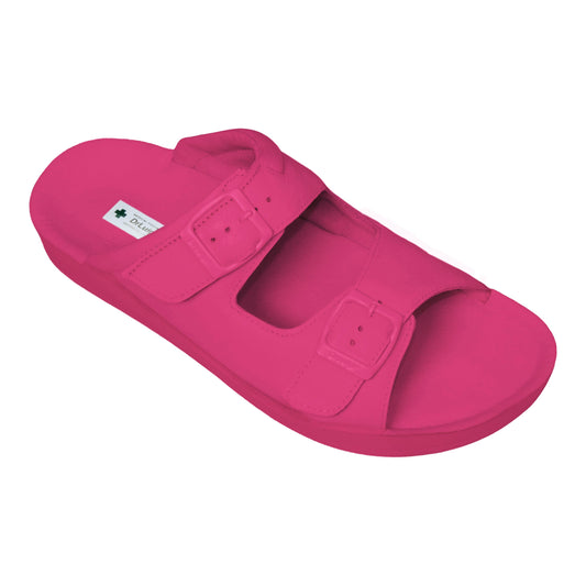 DrLuigi® Orthopädische 2-Riemen Leder Pantoletten für Damen - Bequeme medizinische Schuhe Fuchsia Leder