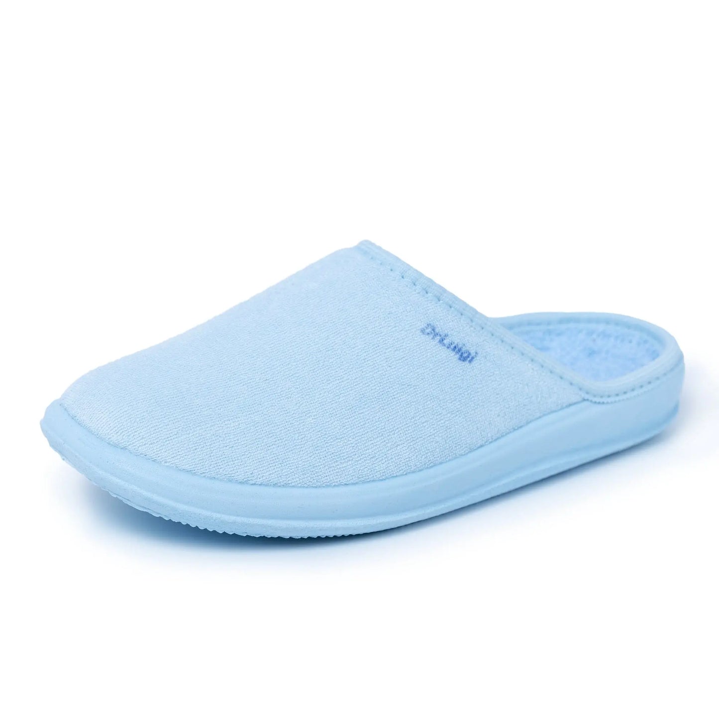 DrLuigi® baby blue cotton medical slippers, three-quarter angle view