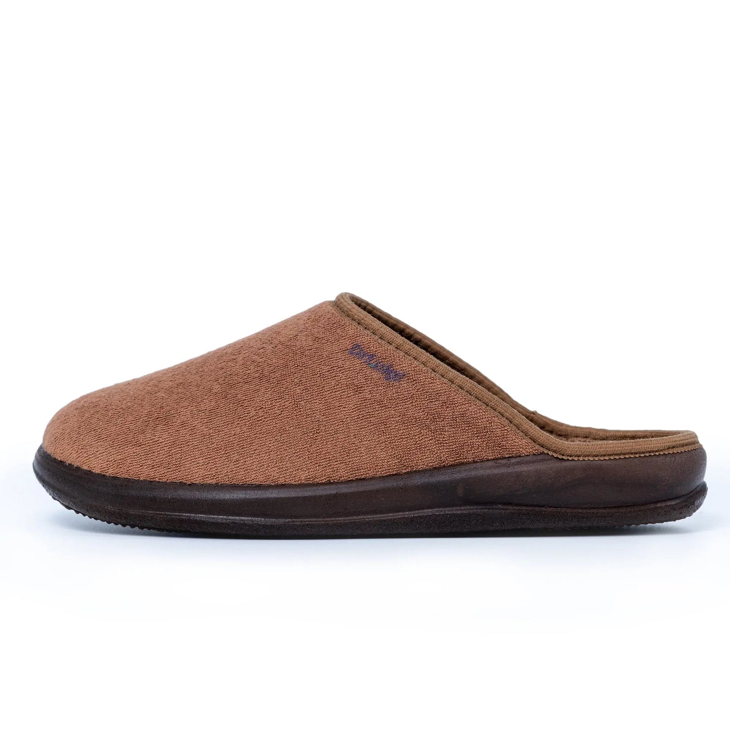 DrLuigi® brown cotton medical slippers side profile, structured heel cup