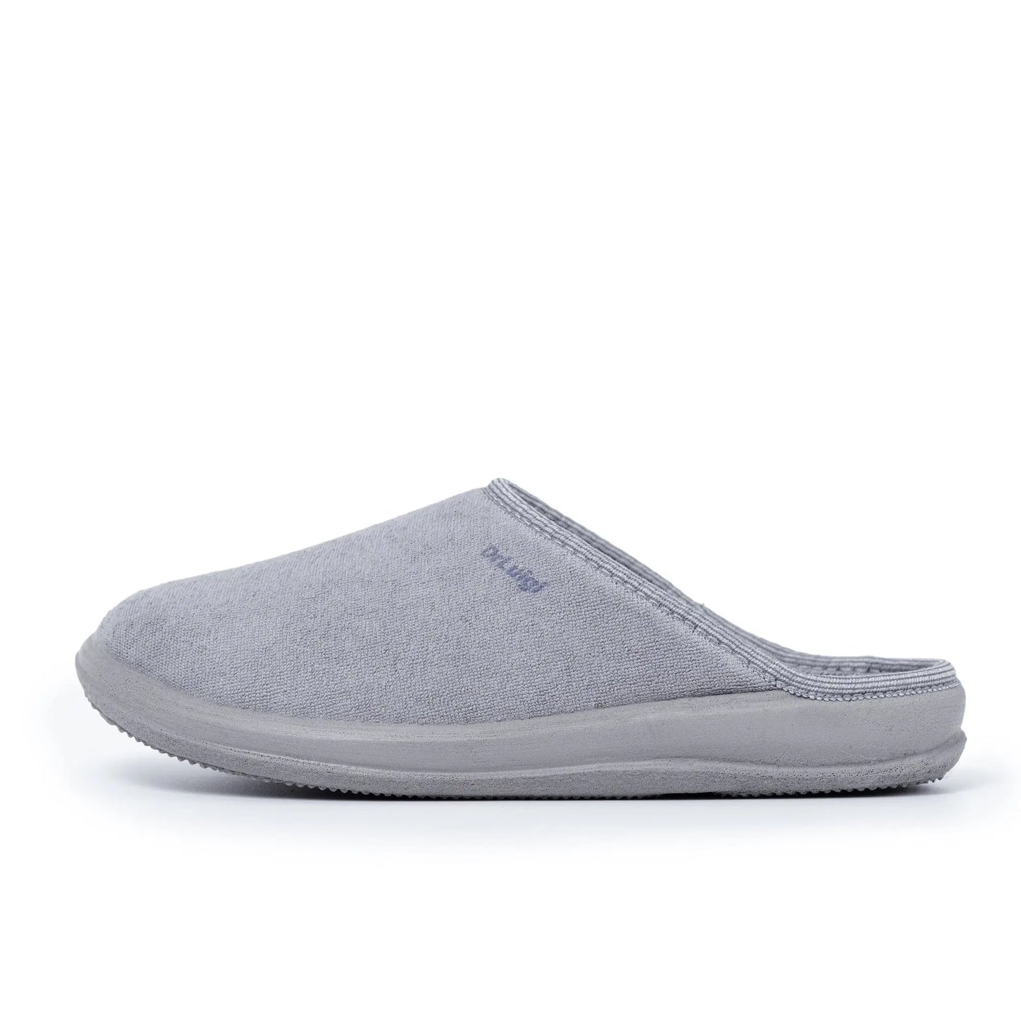DrLuigi® grey cotton medical slippers side profile, structured heel cup