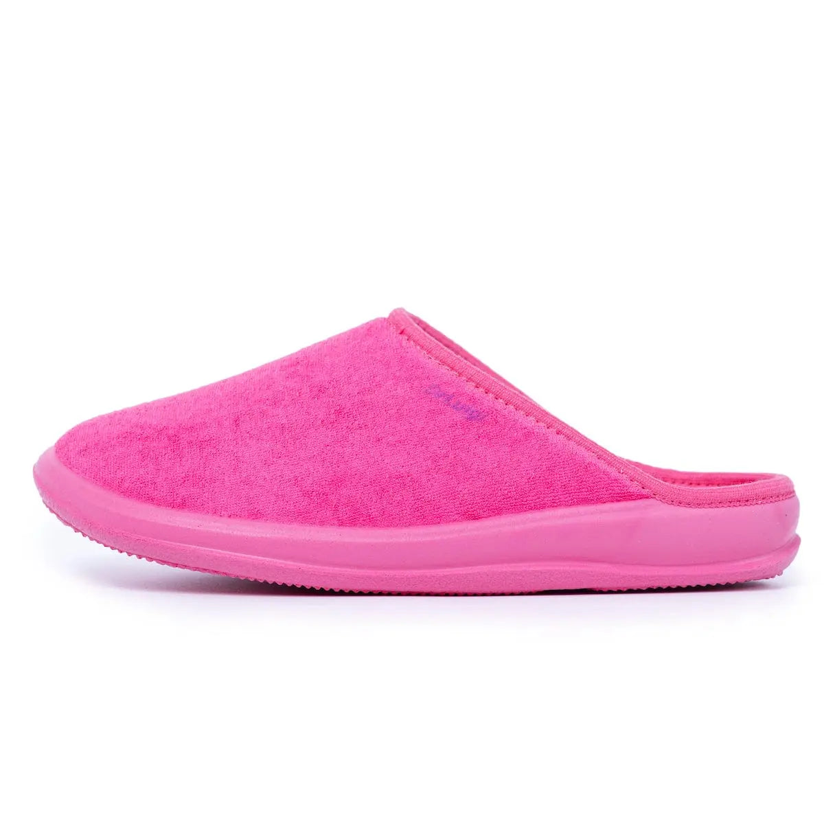 DrLuigi® fuchsia cotton medical slippers side profile, structured heel cup