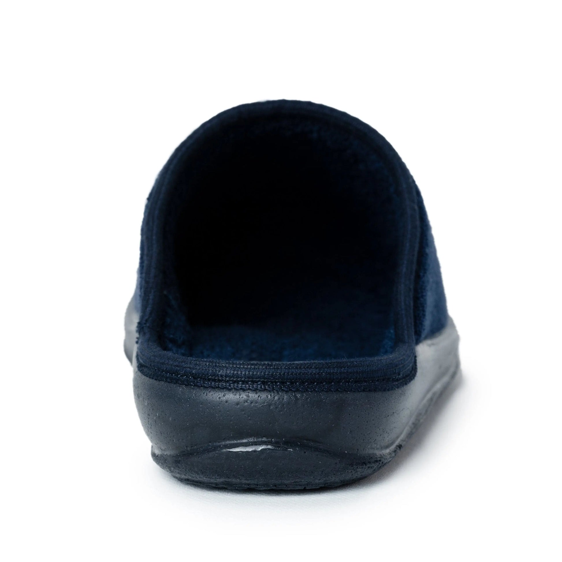 DrLuigi® navy blue cotton medical slippers back view, structured heel support