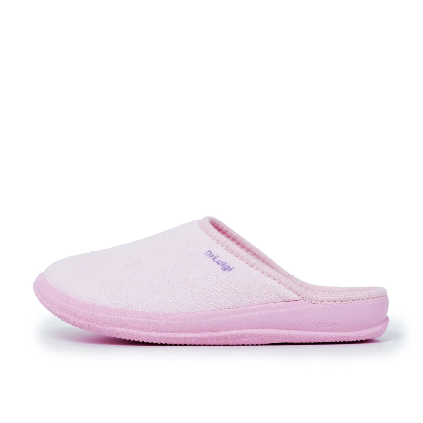DrLuigi® pink cotton medical slippers side profile, structured heel cup