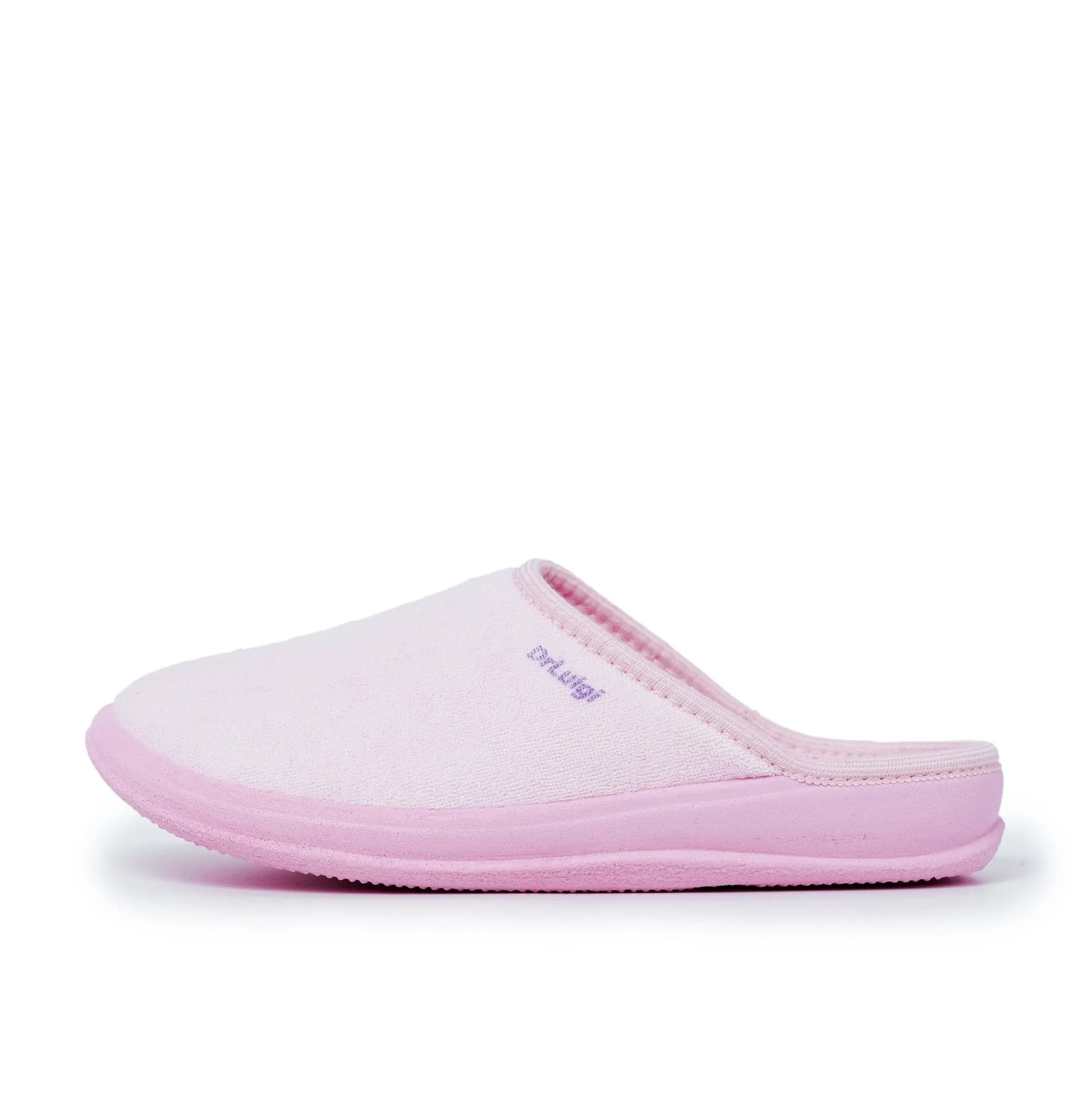 DrLuigi® pink cotton medical slippers side profile, structured heel cup