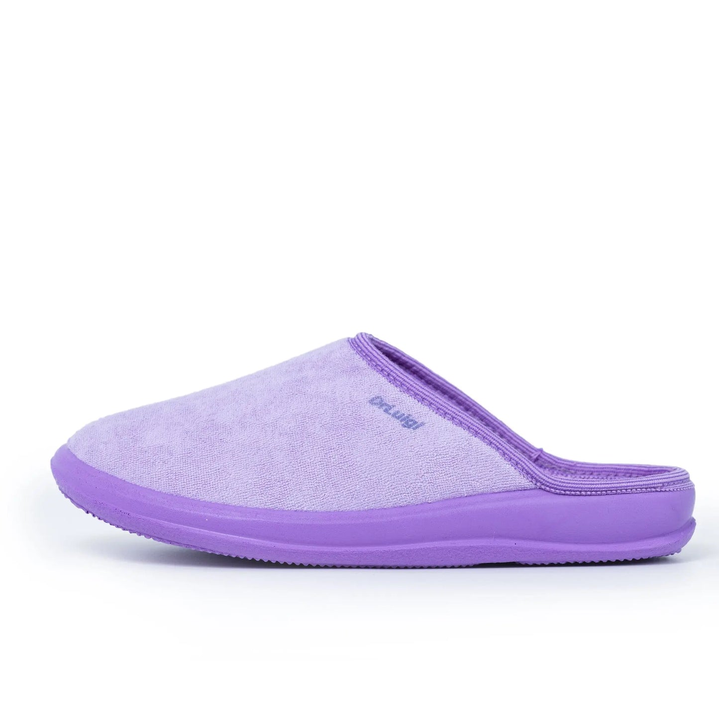 DrLuigi® violet cotton medical slippers side profile, structured heel cup